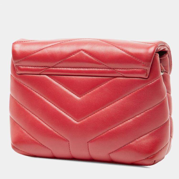 Pre Owned Saint Laurent Paris Red Toy Matelasse Leather Monogram LouLou Crossbody