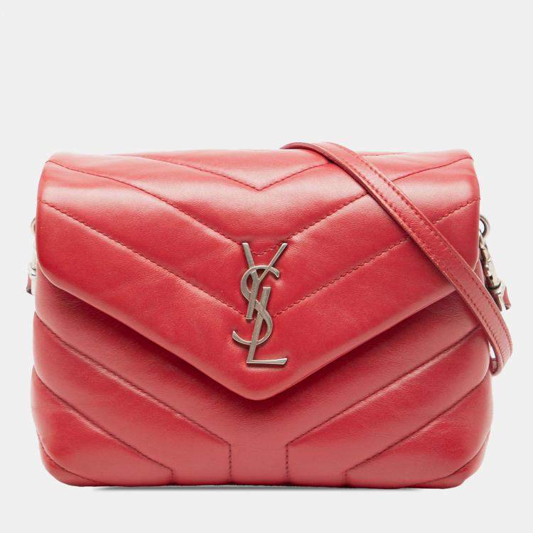 Pre Owned Saint Laurent Paris Red Toy Matelasse Leather Monogram LouLou Crossbody