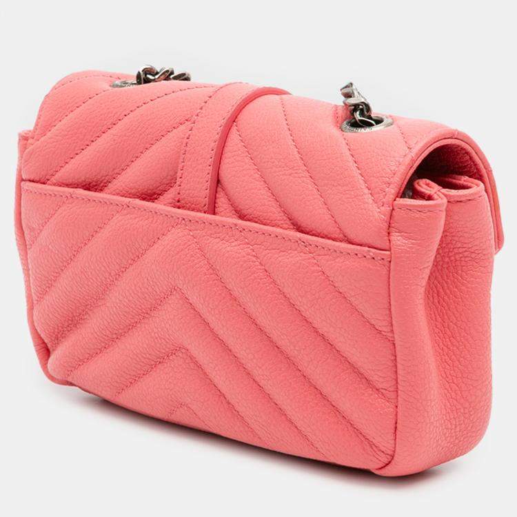 Pre Owned Saint Laurent Paris Pink Baby Grained Calfskin Chevron Classic Monogram Chain Bag