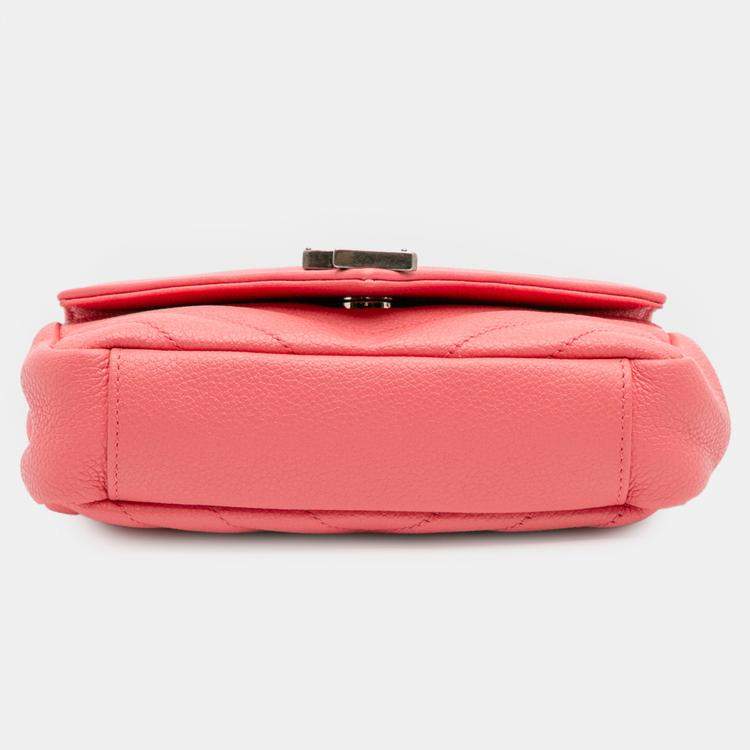 Pre Owned Saint Laurent Paris Pink Baby Grained Calfskin Chevron Classic Monogram Chain Bag