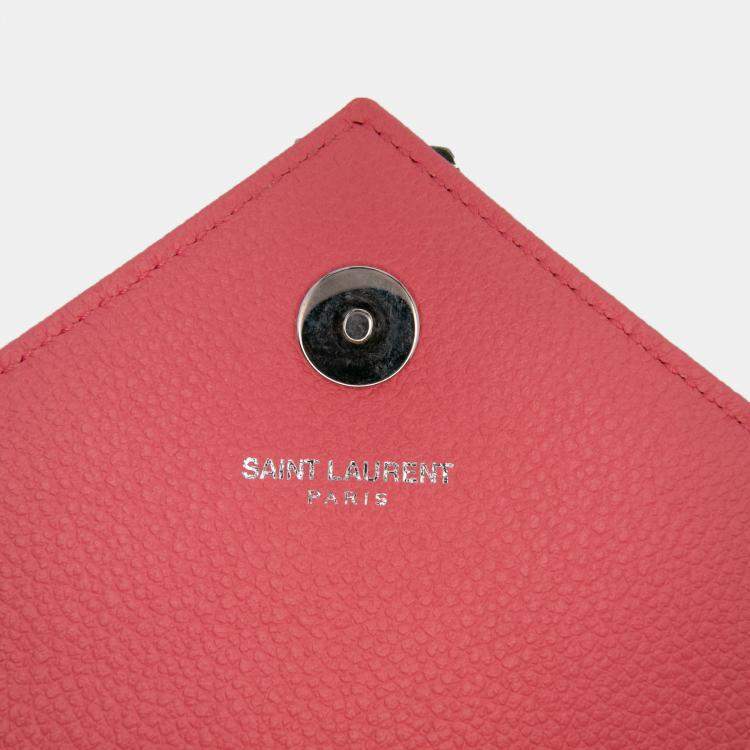 Pre Owned Saint Laurent Paris Pink Baby Grained Calfskin Chevron Classic Monogram Chain Bag