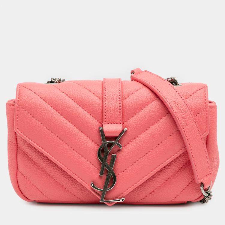 Pre Owned Saint Laurent Paris Pink Baby Grained Calfskin Chevron Classic Monogram Chain Bag