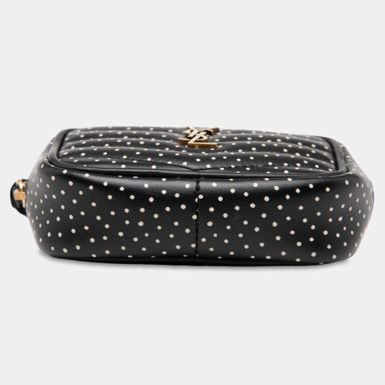 Pre Owned Saint Laurent Paris Black Baby Quilted Chevron Calfskin Monogram Polka Dot Lou Camera Bag