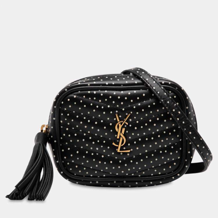 Pre Owned Saint Laurent Paris Black Baby Quilted Chevron Calfskin Monogram Polka Dot Lou Camera Bag