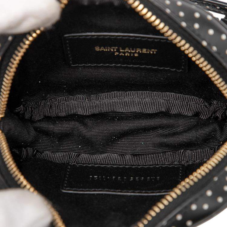 Pre Owned Saint Laurent Paris Black Baby Quilted Chevron Calfskin Monogram Polka Dot Lou Camera Bag