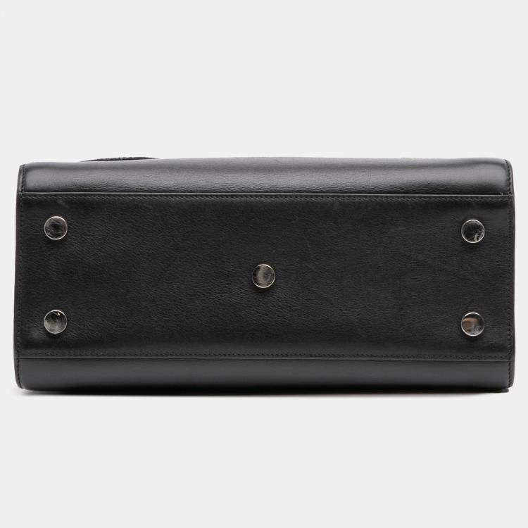 Pre Owned Saint Laurent Paris Black Baby Leather Patch Embellished Sac De Jour Satchel