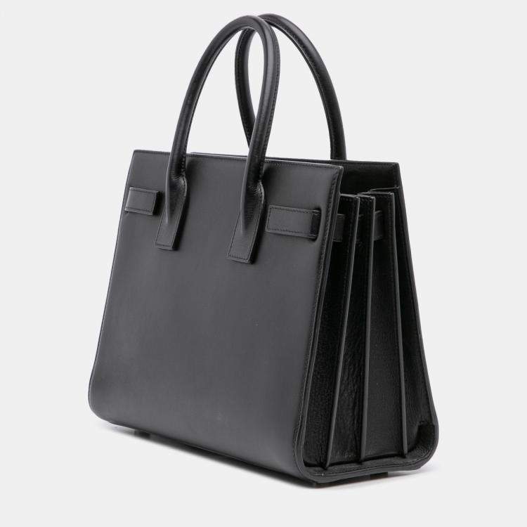 Pre Owned Saint Laurent Paris Black Baby Leather Patch Embellished Sac De Jour Satchel