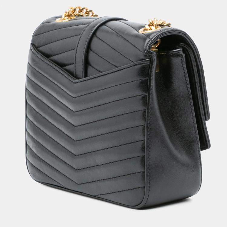 Pre Owned Saint Laurent Paris Black Small Chevron Lambskin Monogram Sulpice Bag