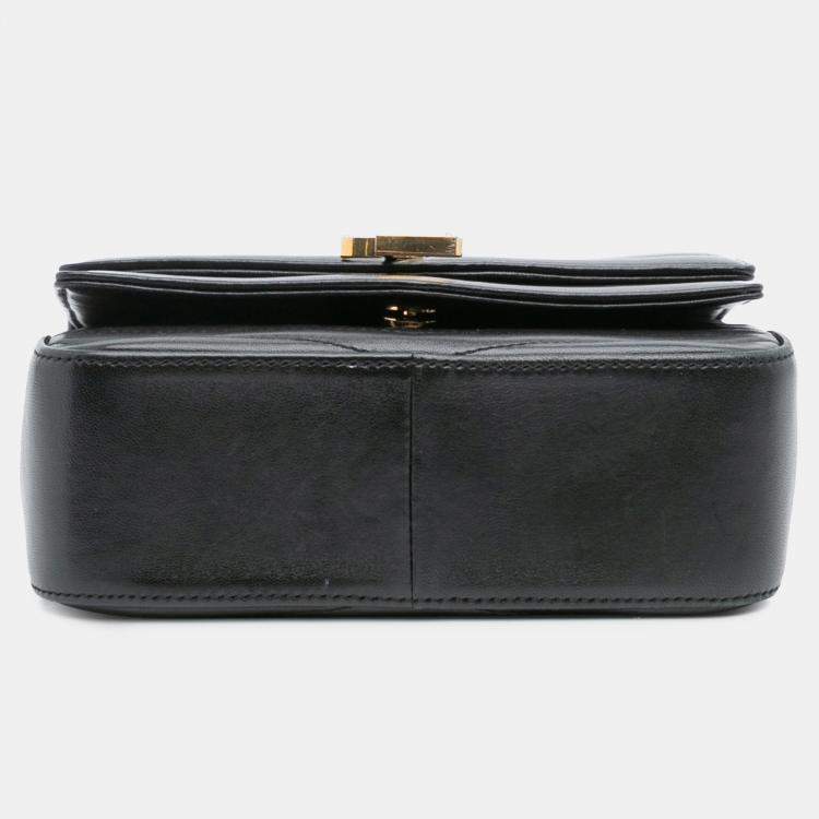 Pre Owned Saint Laurent Paris Black Small Chevron Lambskin Monogram Sulpice Bag