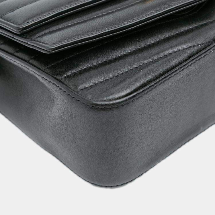 Pre Owned Saint Laurent Paris Black Small Chevron Lambskin Monogram Sulpice Bag