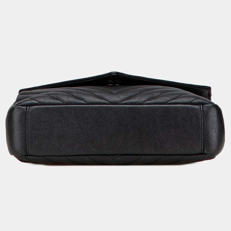 Pre Owned Saint Laurent Paris Black Medium Quilted Chevron Sheepskin College Satchel