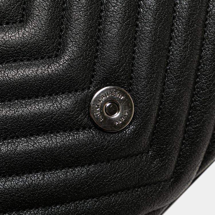 Pre Owned Saint Laurent Paris Black Medium Quilted Chevron Sheepskin College Satchel