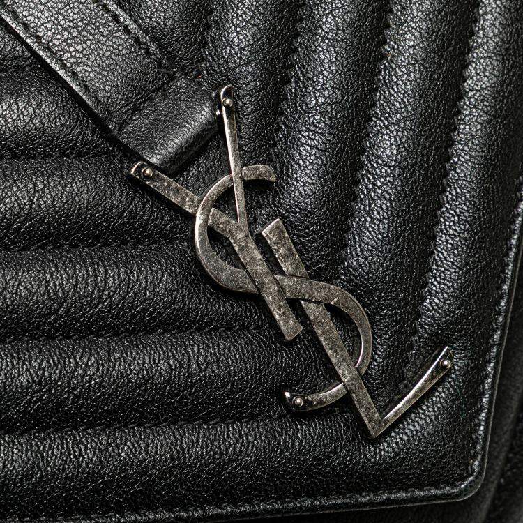 Pre Owned Saint Laurent Paris Black Medium Quilted Chevron Sheepskin College Satchel