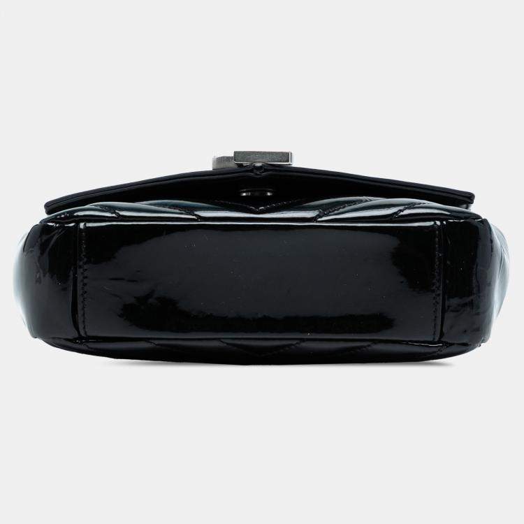 Pre Owned Saint Laurent Paris Black Baby Patent Chevron Classic Monogram Chain Bag