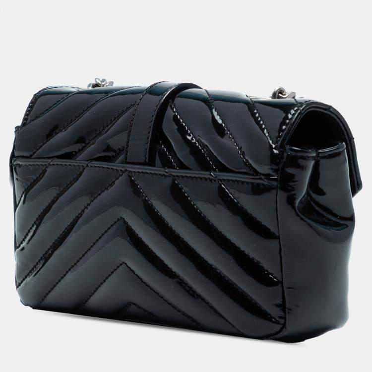 Pre Owned Saint Laurent Paris Black Baby Patent Chevron Classic Monogram Chain Bag