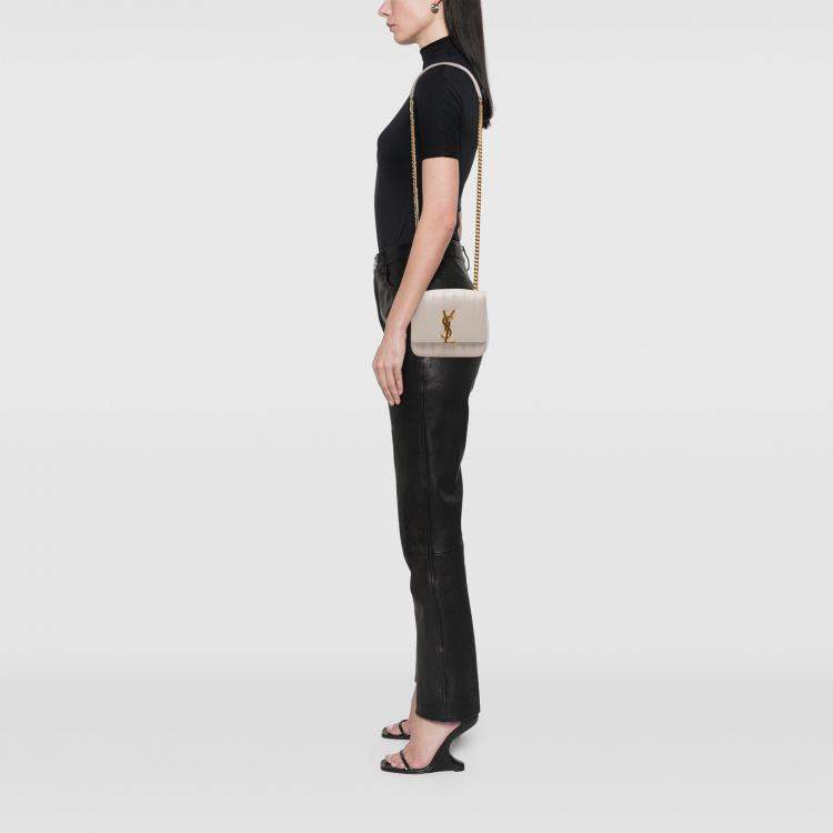 Pre Owned Saint Laurent Paris White Small Lambskin Monogram Vicky Chain Bag