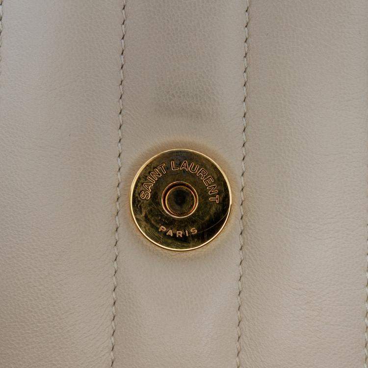 Pre Owned Saint Laurent Paris White Small Lambskin Monogram Vicky Chain Bag