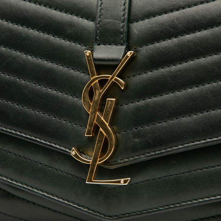 Pre Owned Saint Laurent Paris Green Small Chevron Lambskin Monogram Sulpice Bag