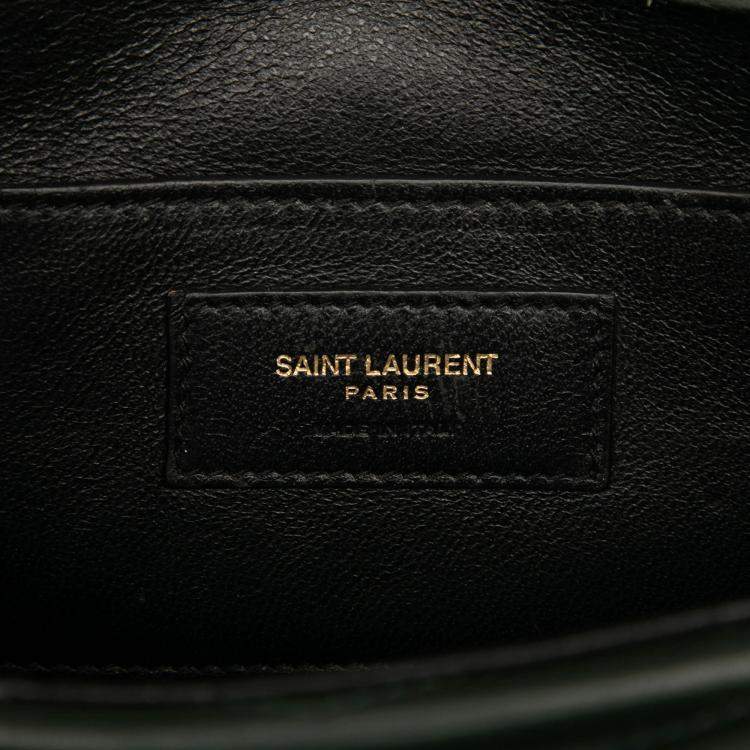 Pre Owned Saint Laurent Paris Green Small Chevron Lambskin Monogram Sulpice Bag