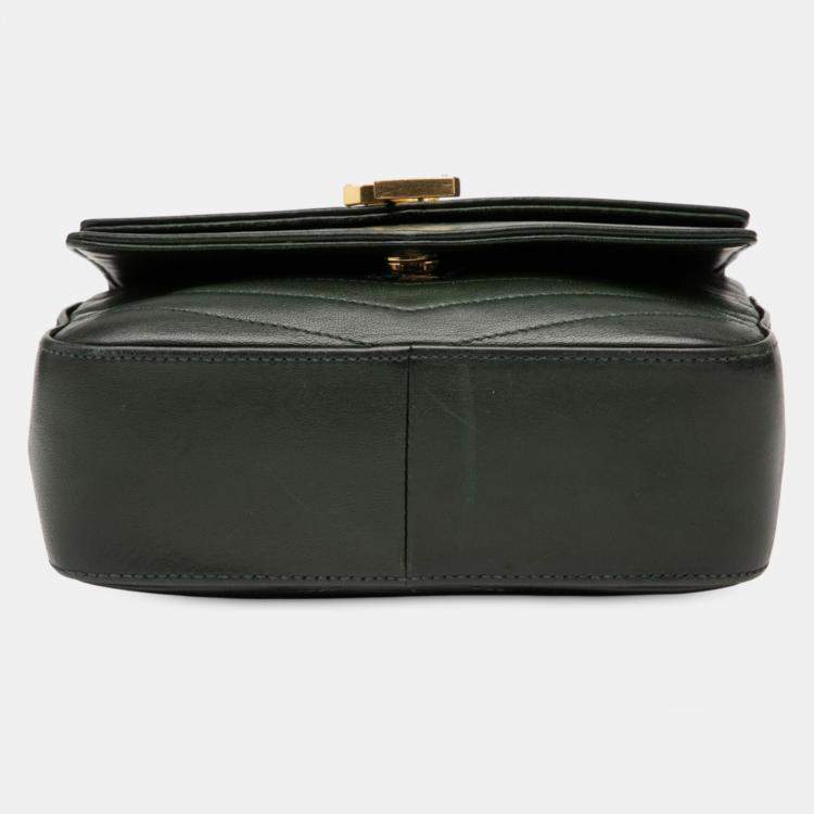 Pre Owned Saint Laurent Paris Green Small Chevron Lambskin Monogram Sulpice Bag