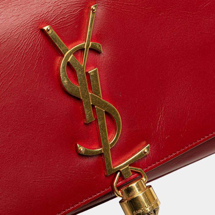 مملوكة مسبقًا Saint Laurent Paris Red Small Leather Monogram Kate Tassel Crossbody
