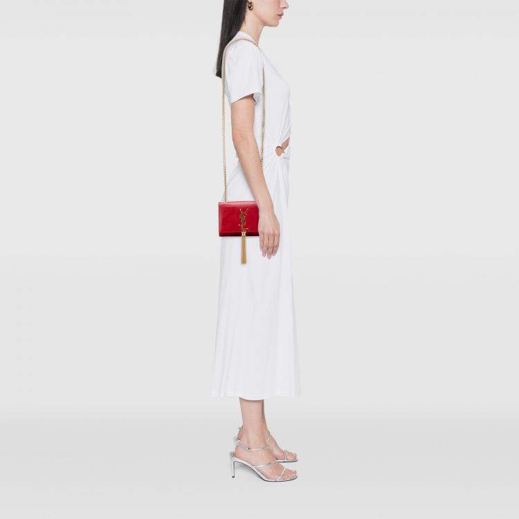 مملوكة مسبقًا Saint Laurent Paris Red Small Leather Monogram Kate Tassel Crossbody
