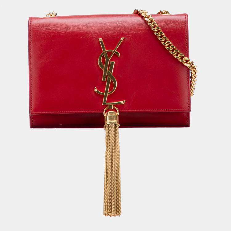 مملوكة مسبقًا Saint Laurent Paris Red Small Leather Monogram Kate Tassel Crossbody