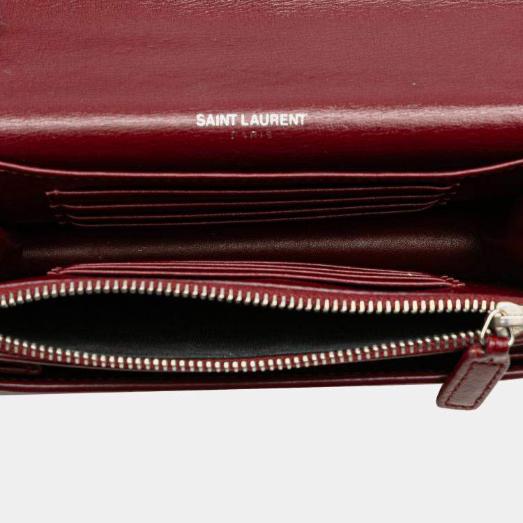 مملوكة مسبقًا Saint Laurent Paris Red Calfskin Monogram Sunset Chain Wallet