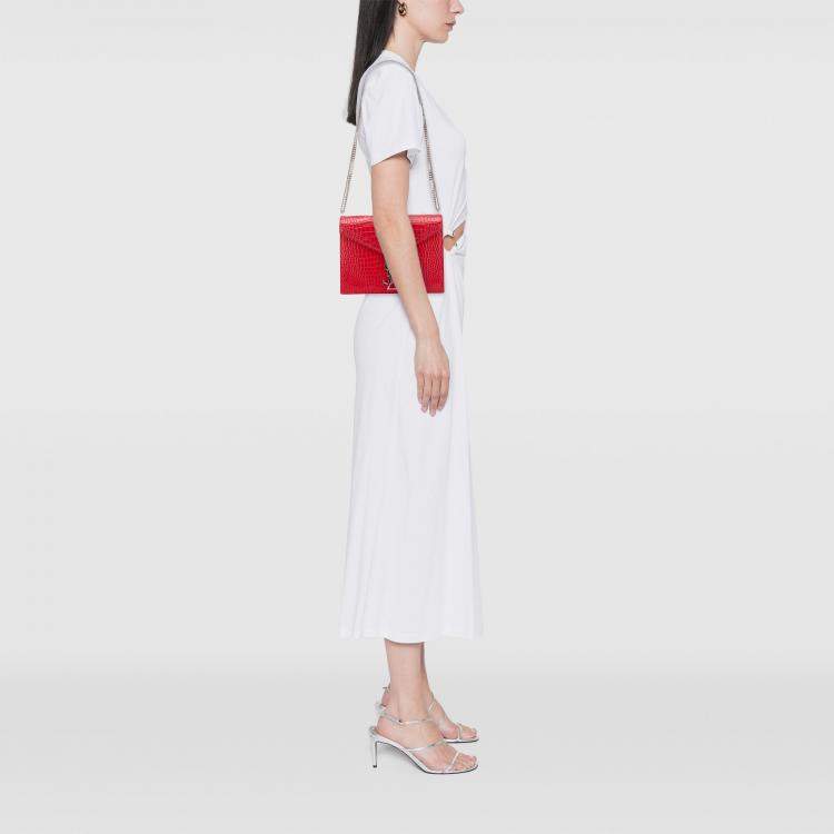 مملوكة مسبقًا Saint Laurent Paris Red Croc Embossed Leather Monogram Cassandra Clasp Bag