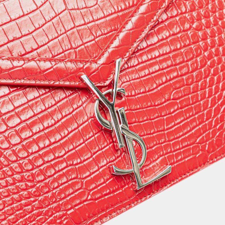 مملوكة مسبقًا Saint Laurent Paris Red Croc Embossed Leather Monogram Cassandra Clasp Bag