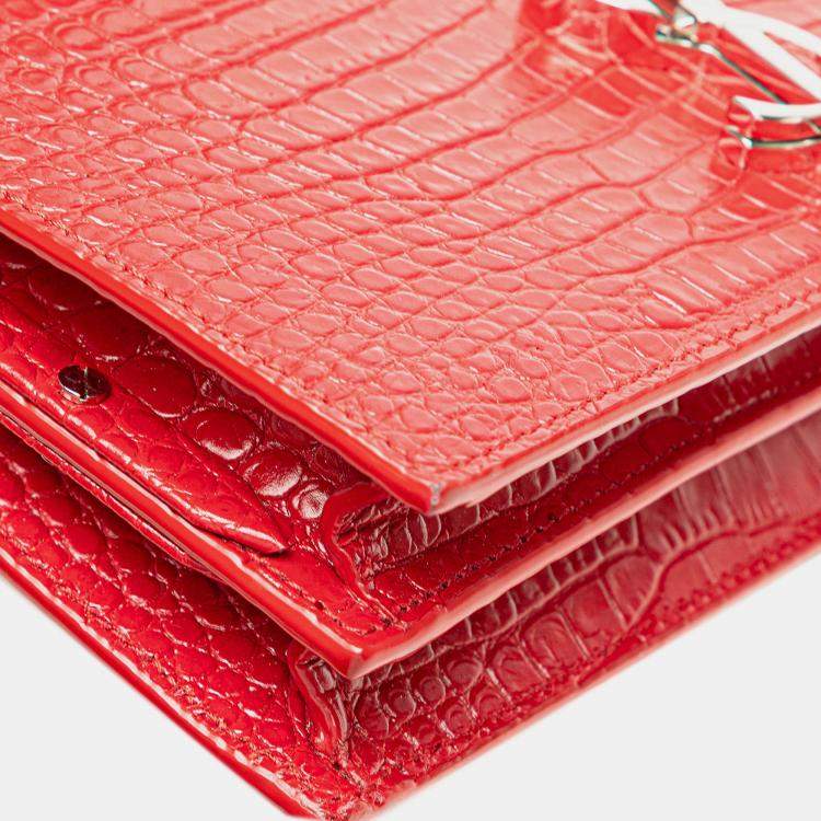 مملوكة مسبقًا Saint Laurent Paris Red Croc Embossed Leather Monogram Cassandra Clasp Bag