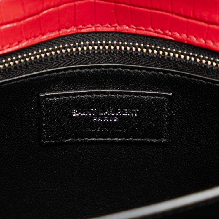 مملوكة مسبقًا Saint Laurent Paris Red Croc Embossed Leather Monogram Cassandra Clasp Bag
