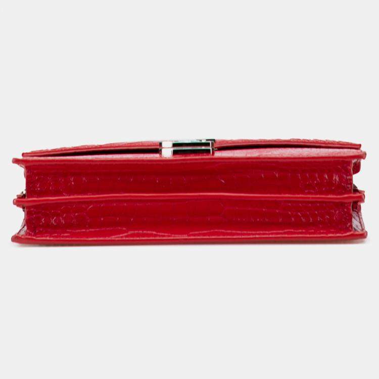 مملوكة مسبقًا Saint Laurent Paris Red Croc Embossed Leather Monogram Cassandra Clasp Bag