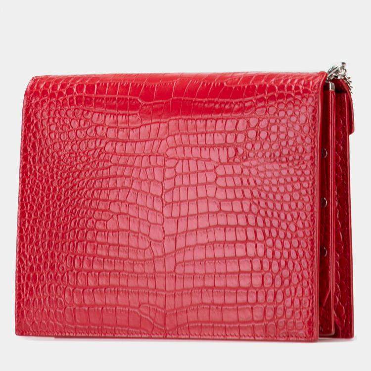 مملوكة مسبقًا Saint Laurent Paris Red Croc Embossed Leather Monogram Cassandra Clasp Bag