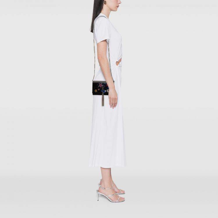 مملوكة مسبقًا Saint Laurent Paris Black Calfskin Cloud Star Applique Classic Monogram Kate Tassel Wallet on Chain