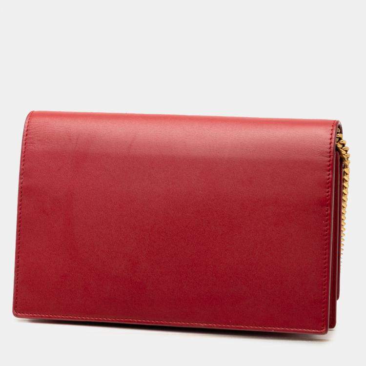 Pre Owned Saint Laurent Paris Red Smooth Calfskin Monogram Kate Tassel Wallet on Chain