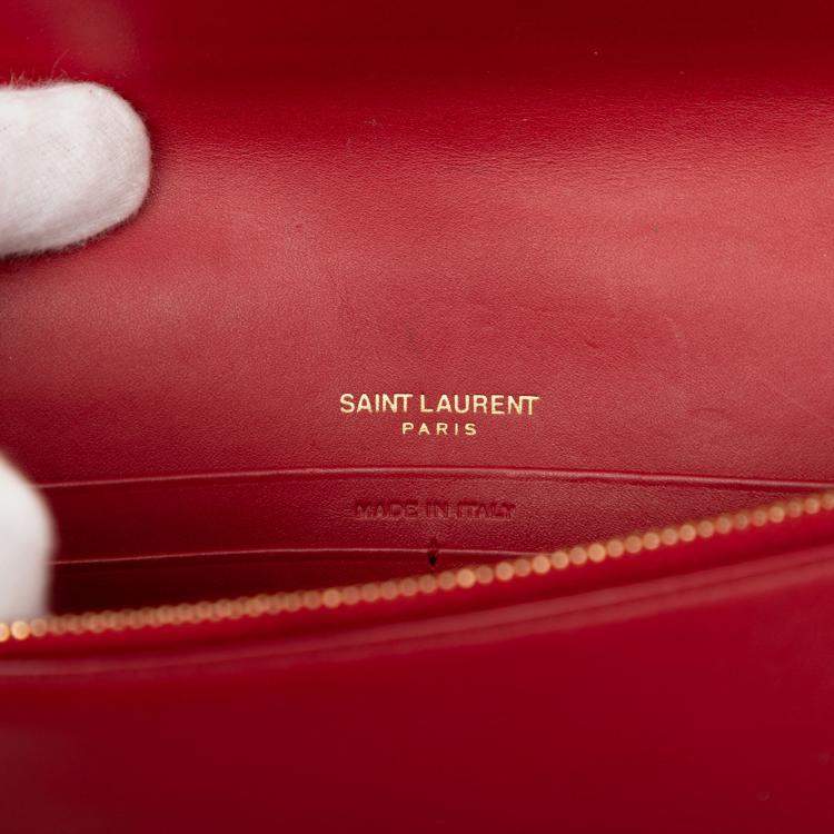 Pre Owned Saint Laurent Paris Red Smooth Calfskin Monogram Kate Tassel Wallet on Chain