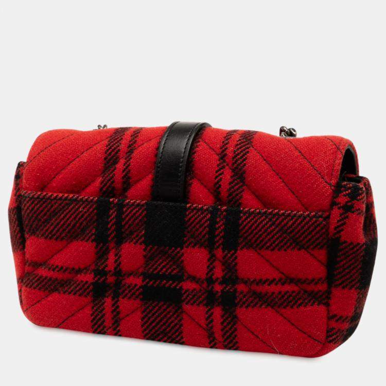 Pre Owned Saint Laurent Paris Red Baby Chevron Tartan Wool Monogram Classic Chain Bag