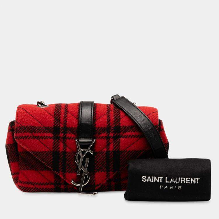 Pre Owned Saint Laurent Paris Red Baby Chevron Tartan Wool Monogram Classic Chain Bag