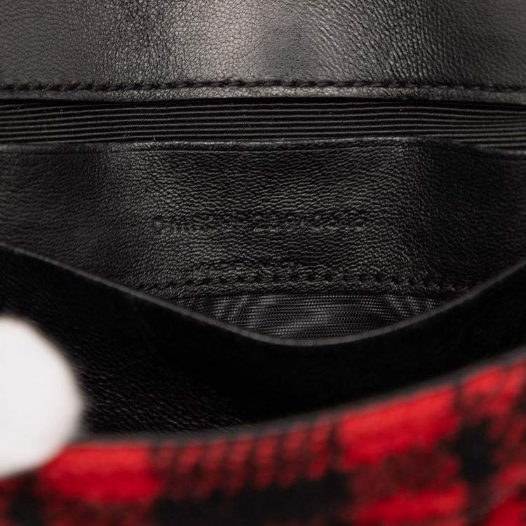 Pre Owned Saint Laurent Paris Red Baby Chevron Tartan Wool Monogram Classic Chain Bag