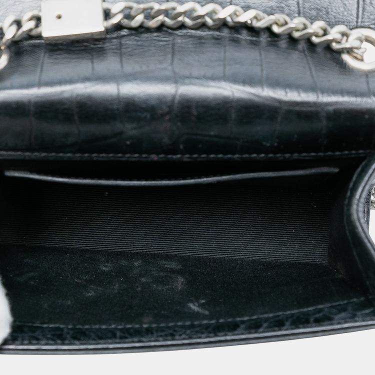 مملوكة مسبقًا Saint Laurent Paris Black Small Croc Embossed Leather Monogram Kate Tassel Crossbody