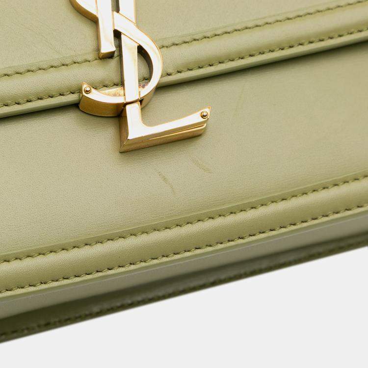 Pre Owned Saint Laurent Paris Green Medium Leather Solferino Satchel In Box