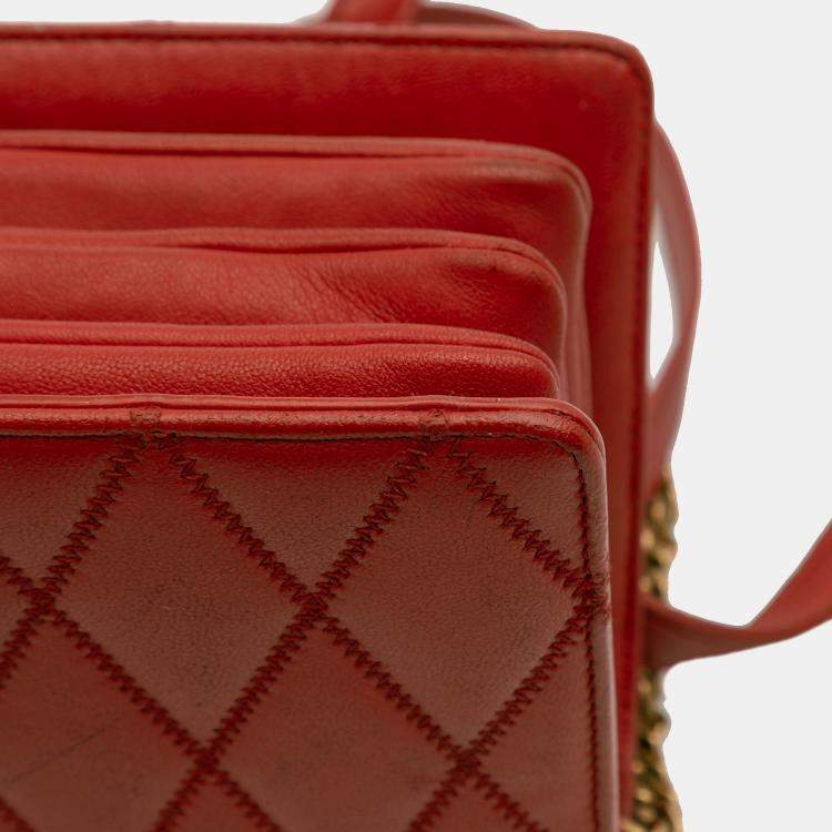 مملوكة مسبقًا Saint Laurent Paris Red Diamond Quilted Lambskin Angie Chain Bag