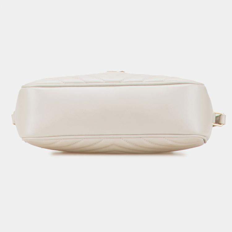 Pre Owned Saint Laurent Paris White Quilted Leather Monogram Lou Camera Bag