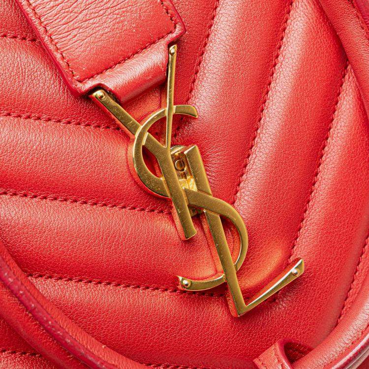 Pre Owned Saint Laurent Paris Red Small Chevron Calfskin Monogram Cabas Satchel