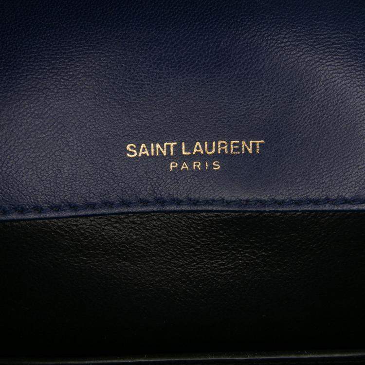 Pre Owned Saint Laurent Paris Blue Medium Lambskin Monogram Vicky Chain Bag