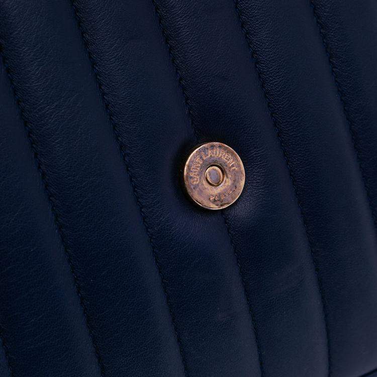 Pre Owned Saint Laurent Paris Blue Medium Lambskin Monogram Vicky Chain Bag