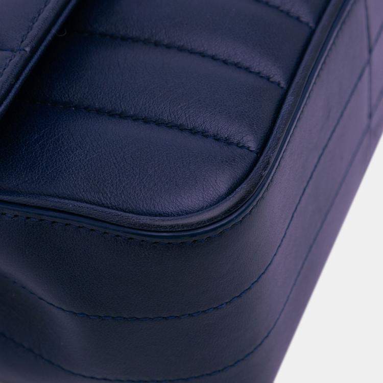 Pre Owned Saint Laurent Paris Blue Medium Lambskin Monogram Vicky Chain Bag