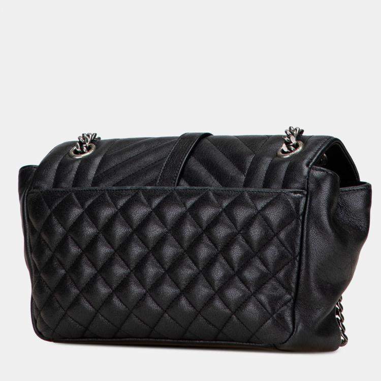 مملوكة مسبقًا Saint Laurent Paris Black Medium Sheepskin Triquilt Monogram College Bag