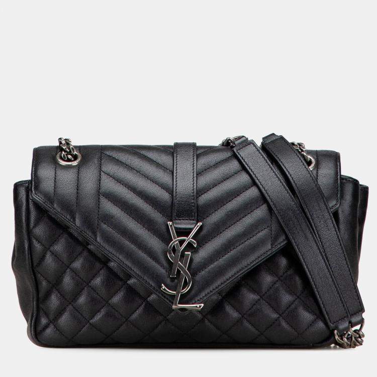 مملوكة مسبقًا Saint Laurent Paris Black Medium Sheepskin Triquilt Monogram College Bag